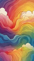 Fototapeta premium Abstract patterns of vibrant colors swirl together, resembling a dreamy sky with softly formed clouds. Waves of reds, oranges, blues, greens, and yellows create a harmonious and energetic composition.