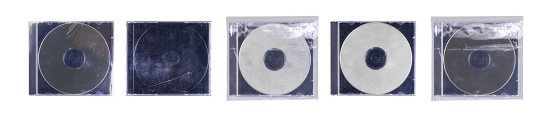 Fototapeta premium CD disk video case on black background. Isolated music transparent mockup. Clean cover box template.