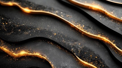 Obraz premium Artistic Texture with Abstract Gold Waves Elegant Flowing Lines on Dark Black Background Golden Effect