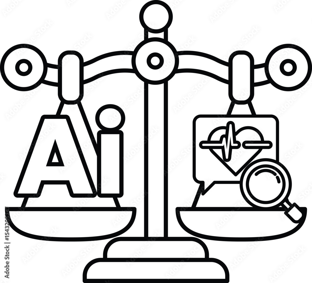 Poster a scale with the letters ai on one side and a heart on the other