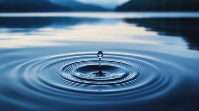 A single drop of water rippling across a vast lake, symbolizing the far-reaching impact of small eco-friendly actions