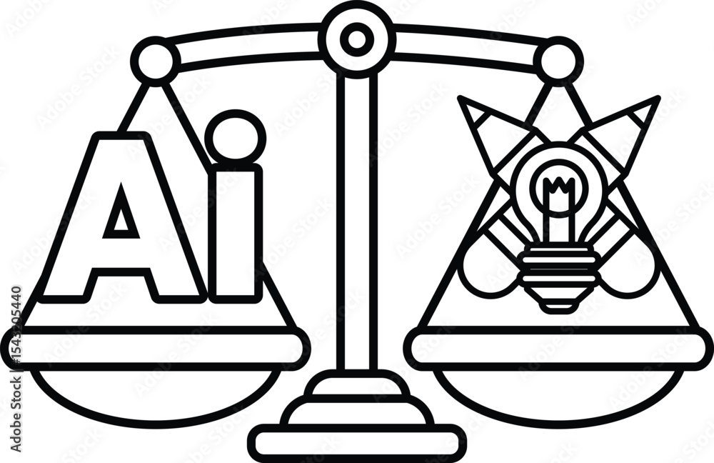 Poster a scale with the letters ai on one side and a light bulb on the other