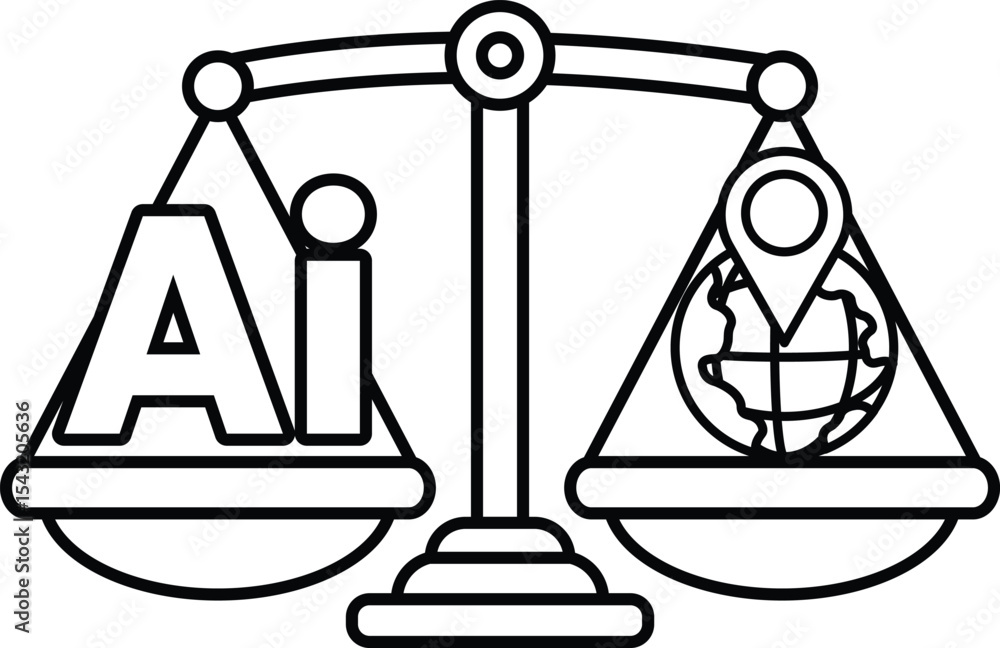Poster a scale with the letters ai on one side and a globe on the other