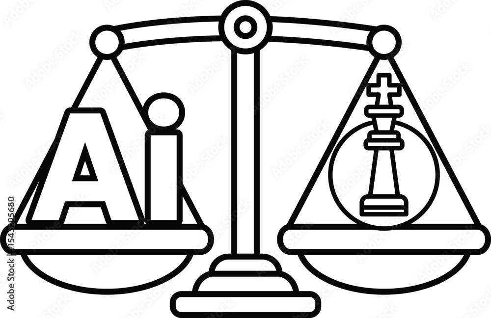 Poster a scale with the letters ai on one side and a chess piece on the other