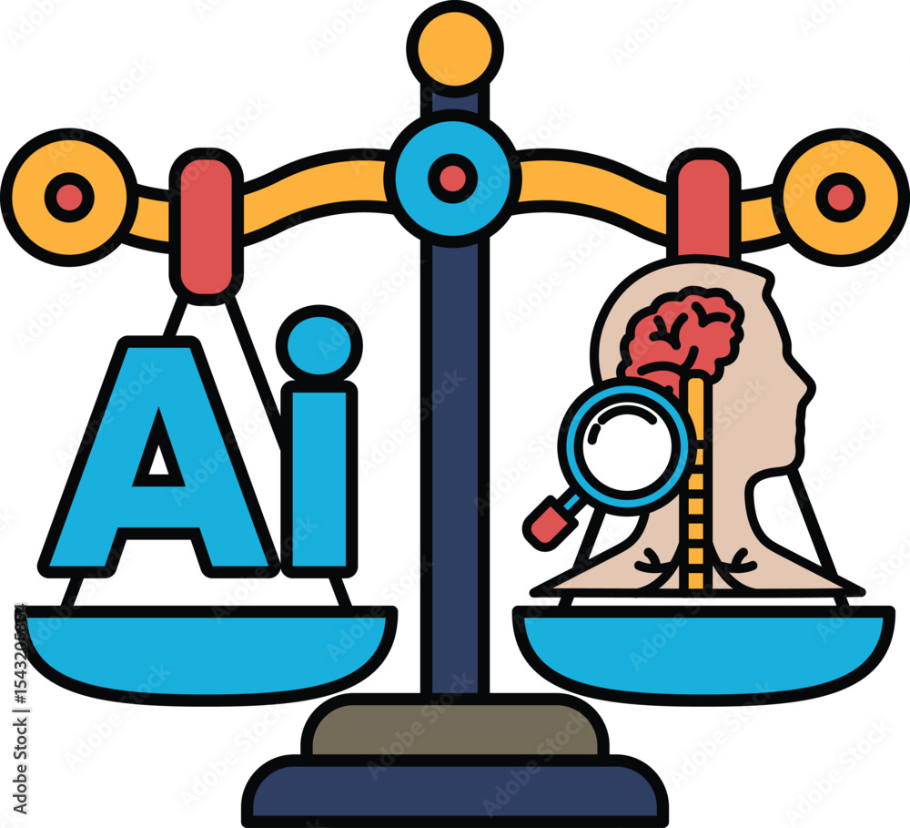 Poster a scale with a head on one side and the letters ai on the other