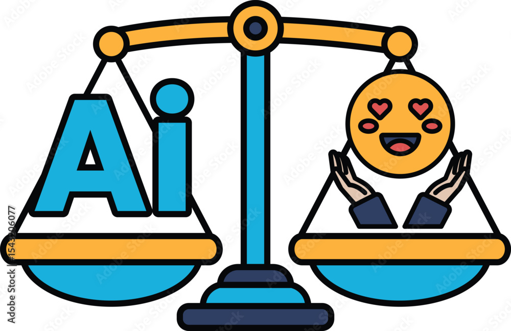 Poster a scale with a smiling face on one side and the letters ai on the other