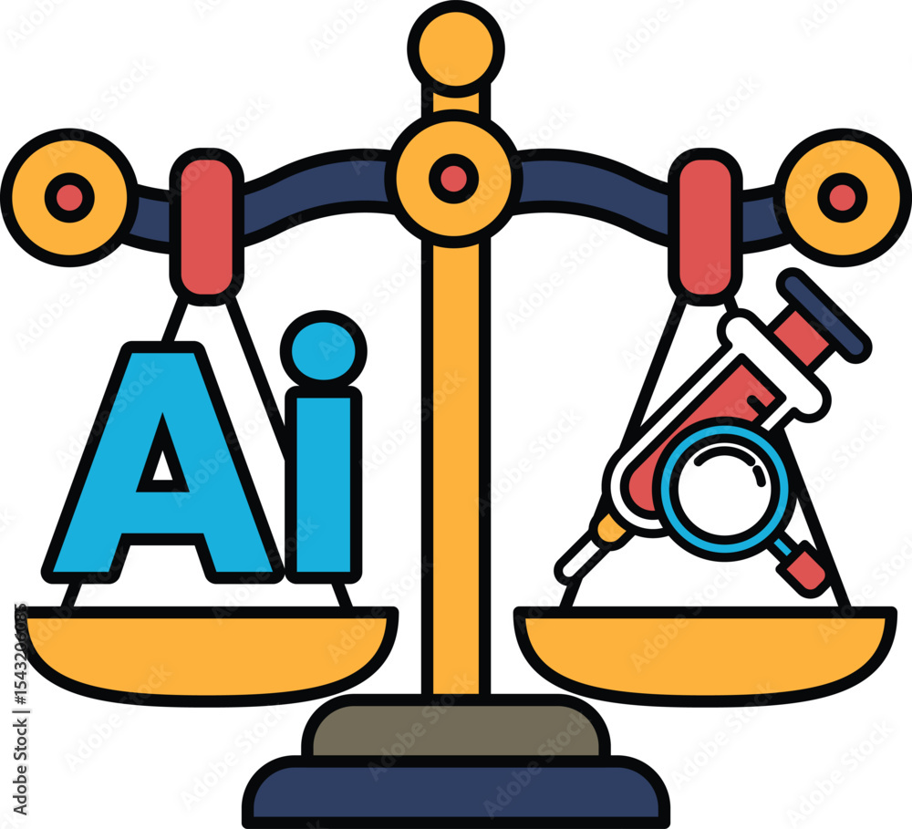 Poster a scale with the letters ai on one side and a syringe on the other