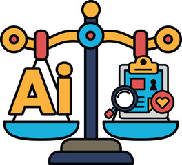 A scale with the word AI on one side and a magnifying glass on the other