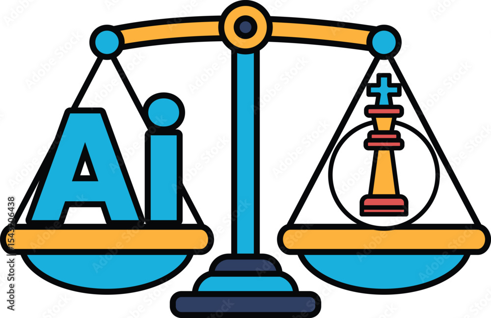 Poster a scale with the letters ai on one side and a chess piece on the other