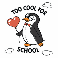Cute penguin too cool for school cartoon illustration