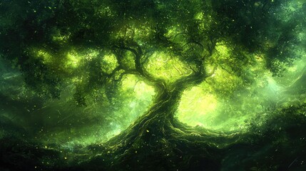 Obraz premium Enchanting forest scene with a colossal tree.