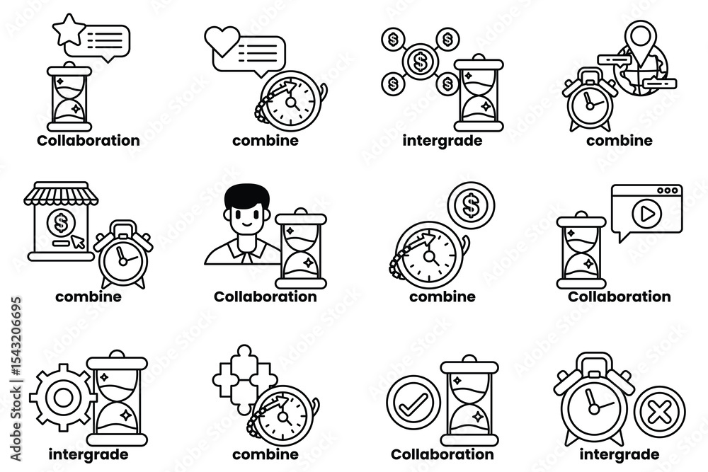 Poster the image is a collection of different time-related icons, including clocks