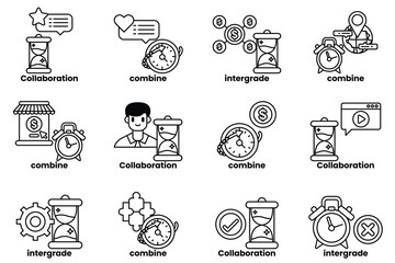The image is a collection of different time-related icons, including clocks
