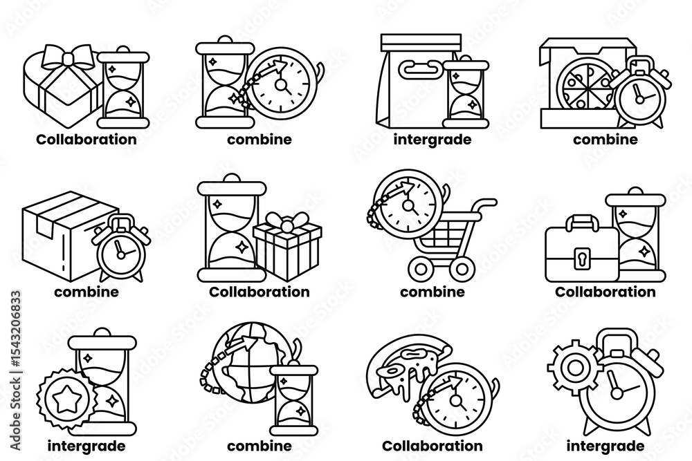 Poster the image is a collection of different time-related icons, including clocks
