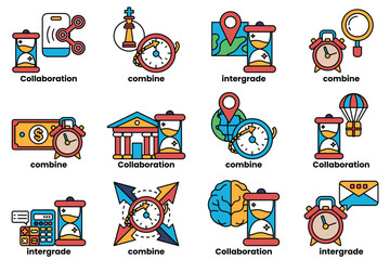 A variety of clock faces, each with a different time displayed