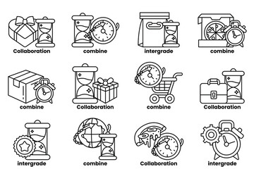The image is a collection of different time-related icons, including clocks