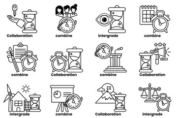 The image is a collection of different time-related icons, including clocks