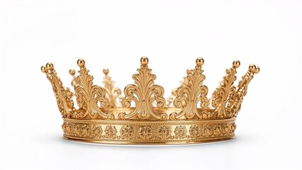 King or queen golden crown over white background, no shadow