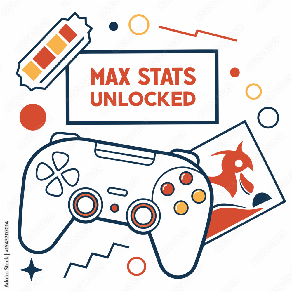 Poster max stats unlocked game controller graphic design element