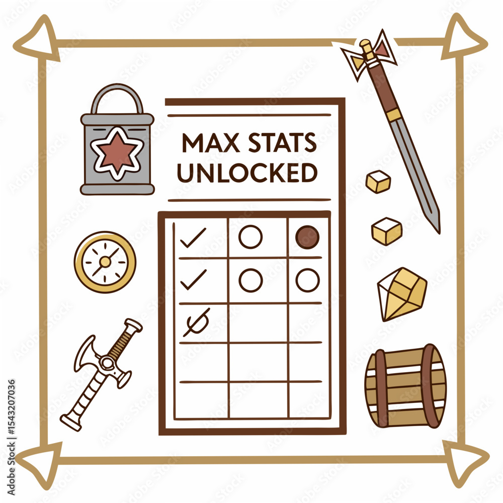 Poster max stats unlocked game design elements transparent background