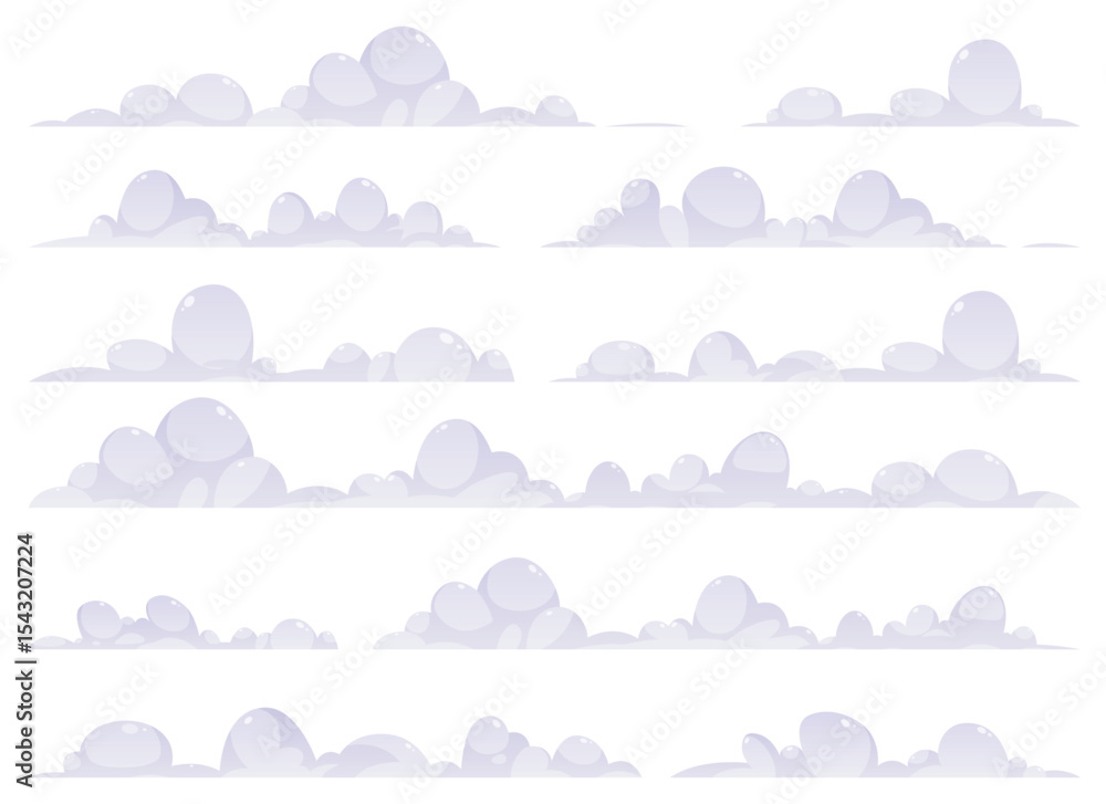 Poster eleven rows of cartoon clouds are displayed, each with different shapes, sizes, and arrangements. th