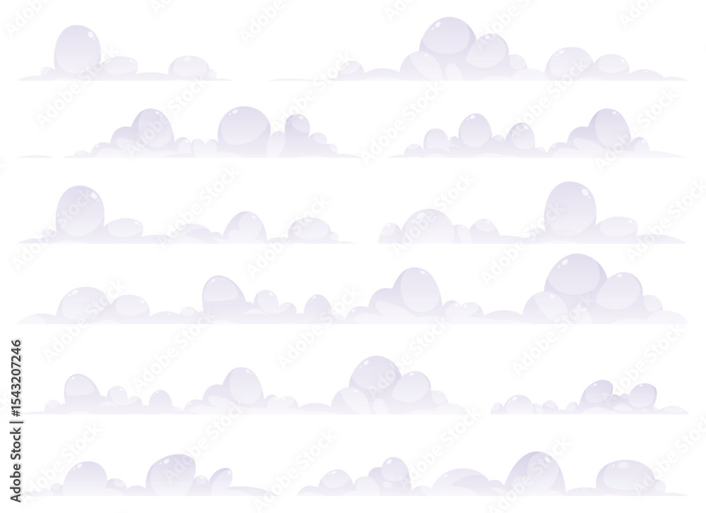 Poster this image features rows of cartoon clouds in light purple set against a white backdrop. the clouds 