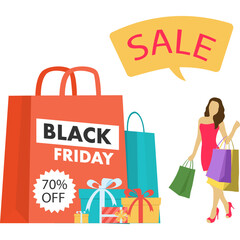 Black Friday shoppers get discount on shopping Illustration