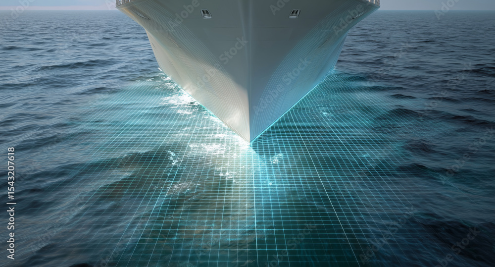 Poster a cargo vessel navigates the ocean using advanced autopilot technology for optimal transport. the sh