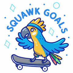 Cute parrot skateboarding achieving squawk goals