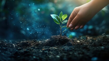 A single person planting a tree, their action creating a ripple effect that spreads across the globe, 