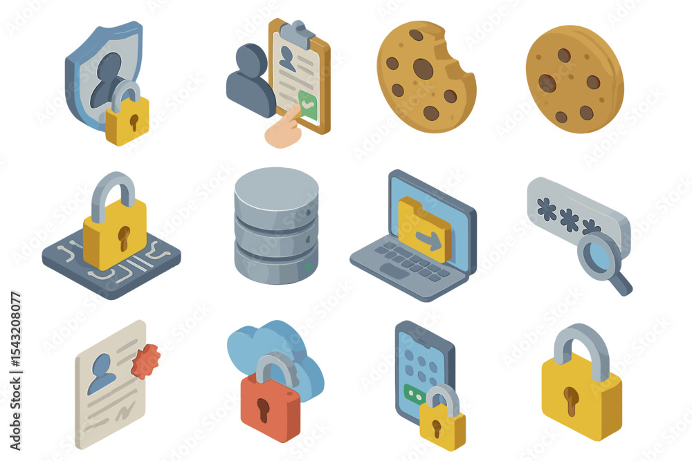 Poster isometric icons of online security and data protection concepts