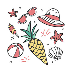vector illustration of a set of sea shells and starfish