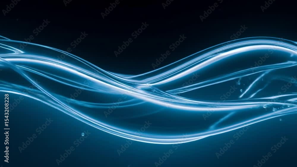 Poster fluid moving in curving lines with bubbles on dark background
