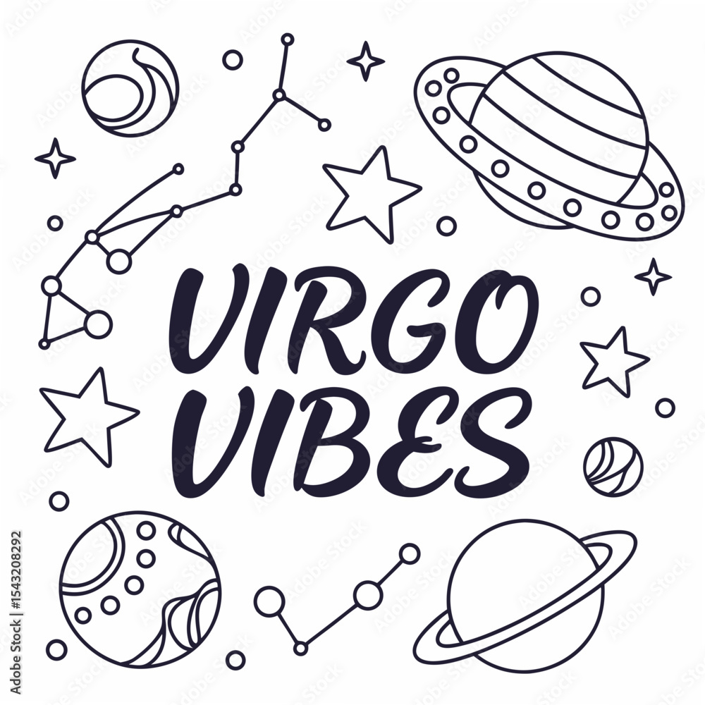 Poster virgo vibes celestial design element planets stars constellation transparent background