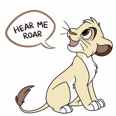 Adorable lion cub roaring cartoon illustration hear me roar