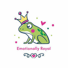 Adorable green frog wearing a golden crown emotionally royal