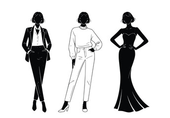 Elegant Women Fashion Silhouettes Stylish Apparel Designs for Graphic Projects