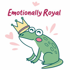 Cute frog wearing a crown emotionally royal illustration