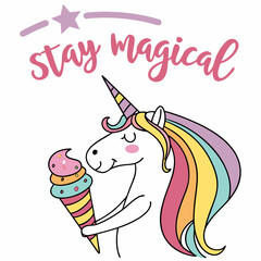 Cute unicorn holding ice cream cone stay magical design