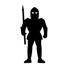 Silhouetted Medieval Knight Standing Guard with Spear in Full Armour
