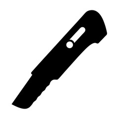 A black silhouette of a utility knife or box cutter tool icon