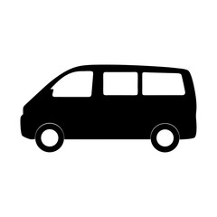 Black silhouette of a minivan or passenger van on a white background