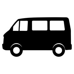 Simple Black Silhouette of a Van or Minibus Vehicle on White