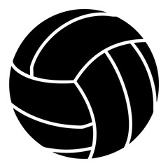 Graphic image of a volleyball with black sections and white lines