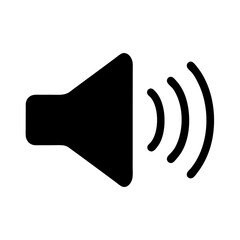 Black and white speaker icon with radiating sound waves illustration
