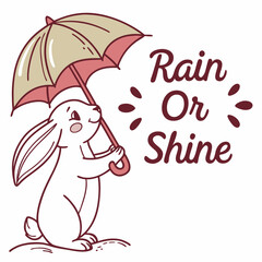Cute bunny rabbit holding umbrella rain or shine illustration