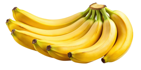 A bunch of ripe yellow bananas sitting closely together on white background