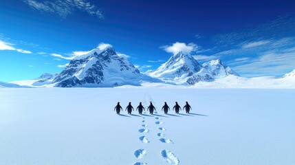 Penguins' Journey Across Antarctic Landscape
