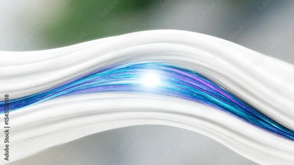 Poster flowing fiber optic: a mesmerizing shot of fiber optic strand illuminated and flowing across field, 