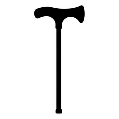 Monochrome silhouette of a classic Thandled walking cane for assistance